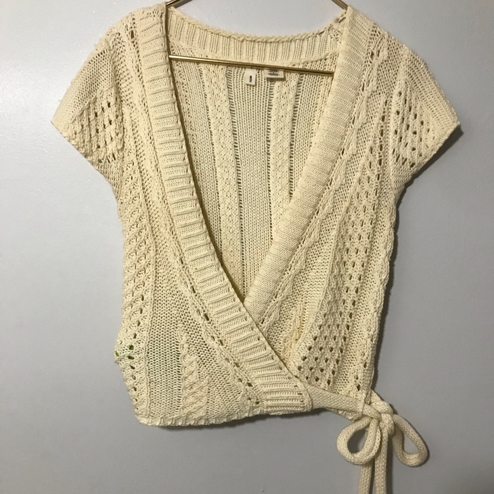 Anthropology -Moth Knit Crochet Cottagecore Vest Grandma Sweater Crop Top Sz S